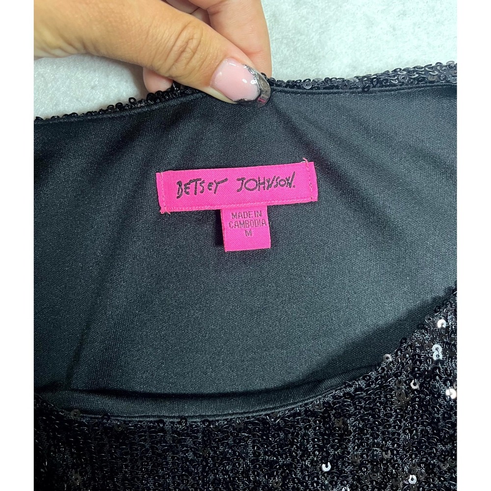Betsey Johnson Shift Dress Womens Medium Black Sequin Party Cocktail Modern - Picture 3 of 7